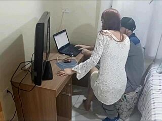 young girl alone gets horny maintenance guy with hidden camera