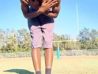 Mature Teacher Leads USA Workout Session
