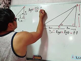 Intense triangle of pleasure for asian student and teacher in bedroom