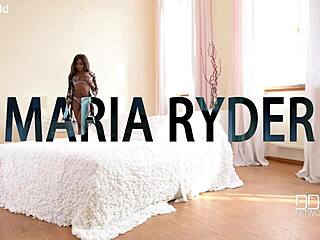 black beauty with long hair masturbates deeply using pink toy