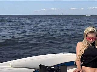 Skinny hot blonde in lingerie fucks the captain's big cock on the boat