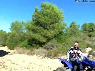 busty bitch spreads legs gets fucked hard on atv with anal tattoo natural tits assfucking babe tight big natural tits outdoor cock cumshot