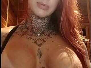 Hot redhead provokes web fans with pink tits intensely