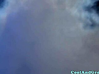 facialized babe in superhero parody threeway cumshot