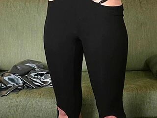 Photoshoot With Hazel Ash Modeling A Shiney Button Down With Yoga Pants Leggings