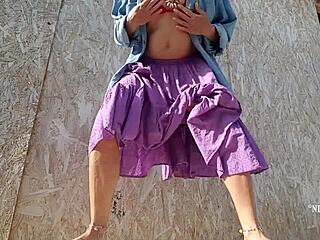 Kinky Mother Plays With Pierced Pussy And Nipples Outdoors