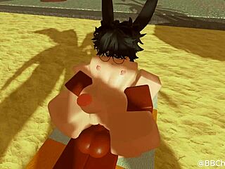 Femboy bunny bent over for black bull