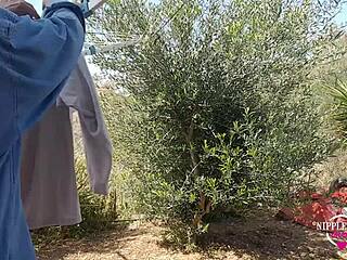 Kinky Mother Plays With Pierced Pussy And Nipples Outdoors