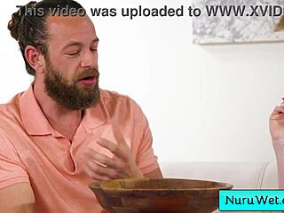 Blonde Masseuse Delivers Intense Wet Nuru Massage, Rubbing Her Big Natural Tits On Client's Back