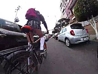 Exhibiting in miniskirt in the city.