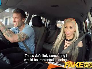 Fake driving school, blonde Barbie Sins taken for FUCK ride
