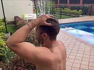 Petite teen 18+ seduces stepbrother at the swimming pool and invites him to her house to fuck him in her parents living room naty delgado