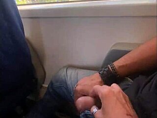 Accidental Handjob and Cumshot on Public Train