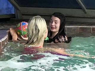 Intense Pool Sex With Blonde And Brunette Babes Kissing Passionately