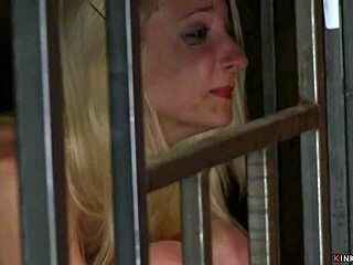 Blonde lesbians in live show tormenting with bondage and sybian machines for intense pain