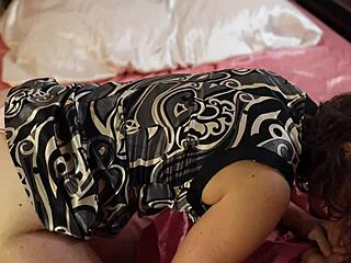 french amateur slut in black white lingerie pink satin panties gets fucked deepthroat ass to mouth with sextoys!