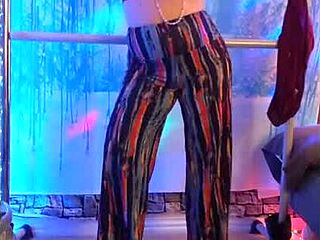 Hotwife Steffi does crazy pants dance with redhead solo vibrator tease