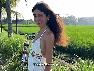 cute rice picker gets paid with rough outdoor sex and creampie in doggystyle
