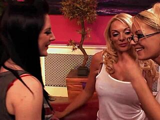 Glasses-Wearing Blonde Lesbian Gets Her Pussy Eaten Out While She Licks Another In A Steamy Threesome With Brunette