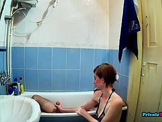 Skinny maid sucks my cock in the bathroom and gets fucked hard for excellent service!