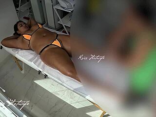 I wore my naughty bikini for a massage and the masseuse got so horny seeing my pussy popping out.