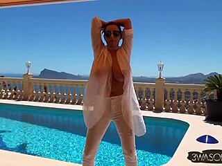 Ewa Sonnet exposes her big tits with free nipples in a teasing display.