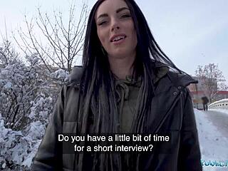 I see this blue-eyed babe sucking a fat big dick out in the snow publicly.