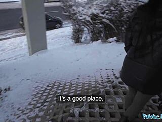 I see this blue-eyed babe sucking a fat big dick out in the snow publicly.