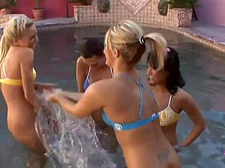 Sporty chicks dive into wild lesbian group sex after intense practice