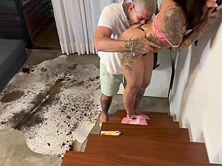 Neighbors wife loves when i apply cream and fuck her on stairs