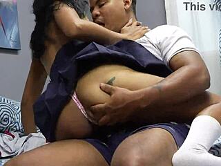 Hey stepsister starts with kissing massage licking pussy then rides cowgirl doggystyle on big cock in homemade rough sex