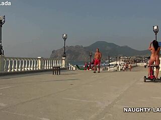 Milf wife flashes nude body during outdoor naked ride in public