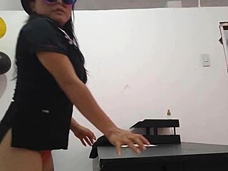 cute latina slut gets bored in office and uses butt plug for arousal at work