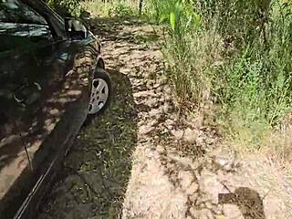 my wife wanted a walk but we got caught outdoors with her blonde big ass exposed