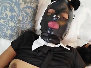 Latin Girlfriend Bdsm Masked Slave Catsuit Is Banged By Her Master With Slapping Whiping And Anal Plug Till Cum In Her Pussy!