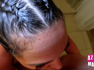 oh yeah give me that deepthroat in the bathroom says curvy brunette milf maid with buttplug in fishnets during hotel pov fucking rimjob session