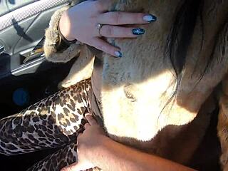 Cheating wife shops for fur coat with husband's friend and sucks his cock outdoors