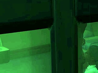 Caught this voyeur scene of inmate watching ebony deepthroat blowjob on lucky old dwarf cock