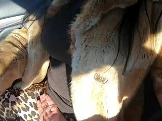 Cheating wife shops for fur coat with husband's friend and sucks his cock outdoors