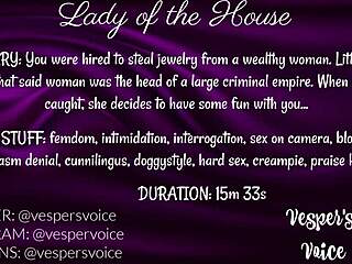 dominant female interrogates in erotic audio then uses handcuffed man for her pleasure