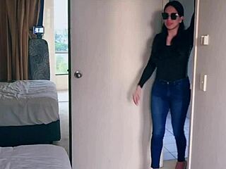 pretty asian ladyboy jeans striptease with big boobs