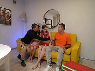 Botanist-Courier Accidentally Joins Porn Shoot for Rough Foursome with Brunette Babes in Doggystyle