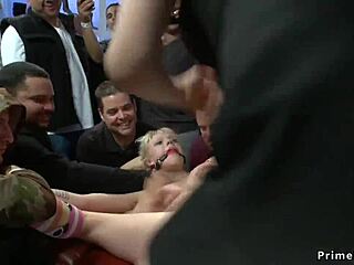 Gagged Blonde Bound Fucked Hard in Public Shop