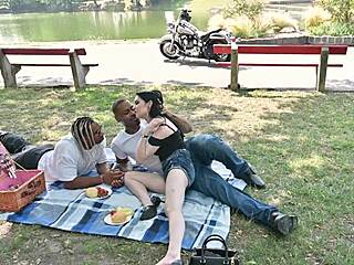 Tattooed babe Anna De Ville takes big black cocks in interracial double penetration threesome with cumshots