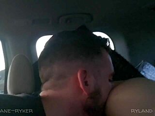 Cute blond couple enjoys sensual public sex in the parking lot and hotel room