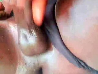 Sexyjayla254 Ebony Shemale Strokes Huge Oiled Big Cock Outside In Solo Masturbation