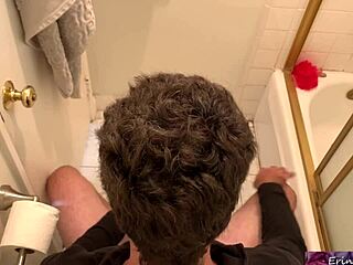 stepmom erin electra casually helps stepson cum in bathroom with her big natural tits exposed