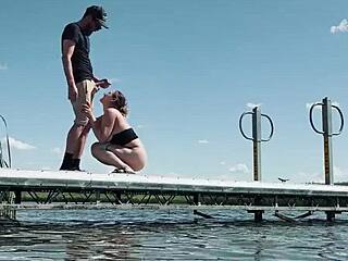 Almost Caught Fucking Milf with Big Tits at Lake in Public View