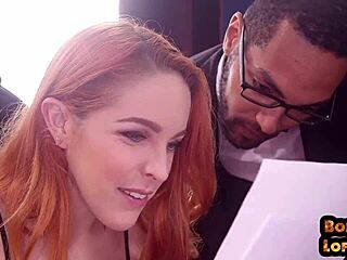 i'm a bound redhead with nipple clamps and zaps in this kinky threesome