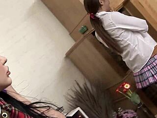 Educated Yet Naughty Skirt Wearing Lesbians Enjoy Beaver Licking Action After Class!